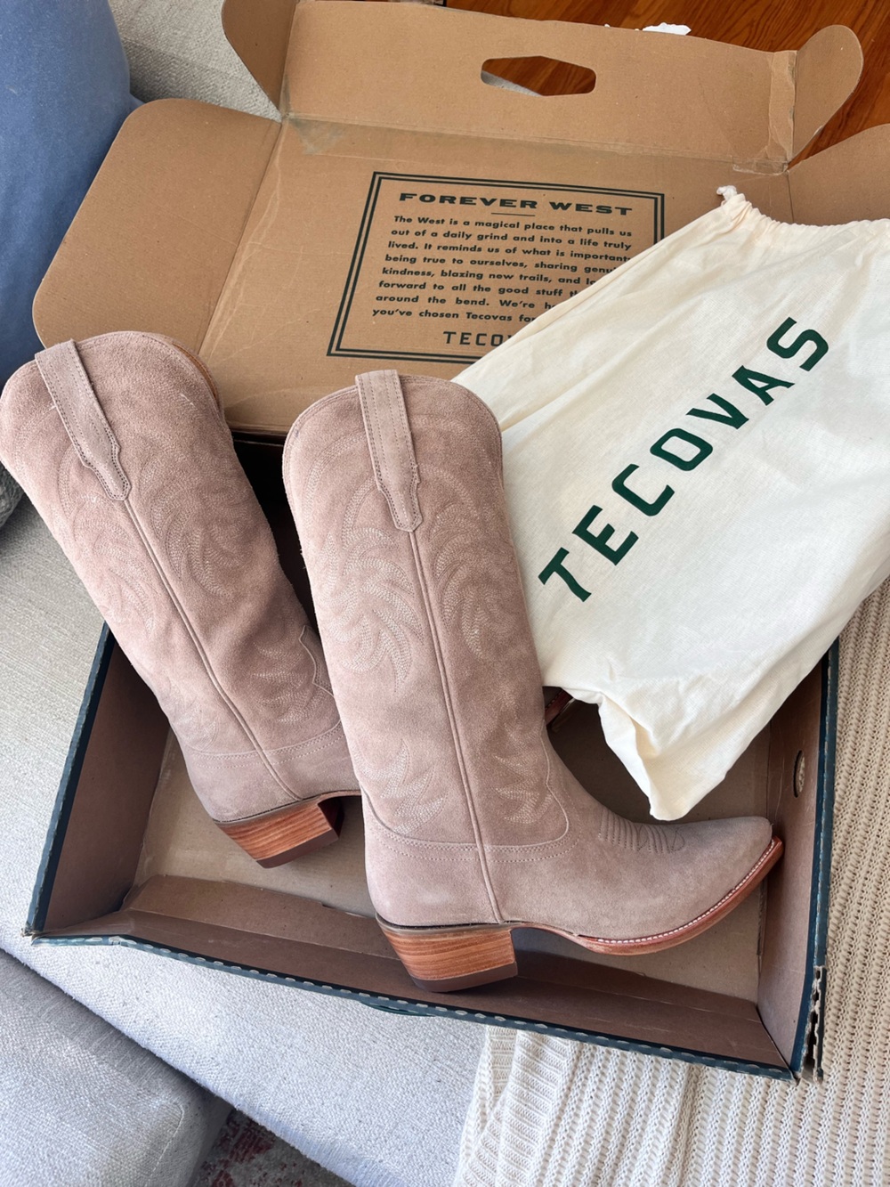 Tecovas Women's Fawn/Taupe Suede Western Annie Boots